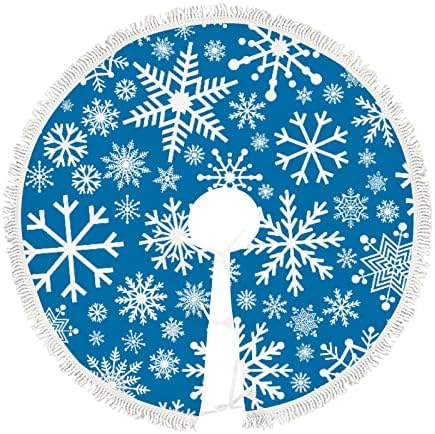 Xollar 48 אינץ 'גדול חצאית חג המולד חצאית מחצלת שלג כחול לבן נצנצים, קישוטי עץ חג המולד לחג מסיבת