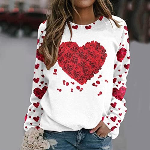 נשים לב פרחוני גרפי סוודר רגיל מצויד מקרית טי חולצות צוות צוואר רופף חולצות האהבה יום