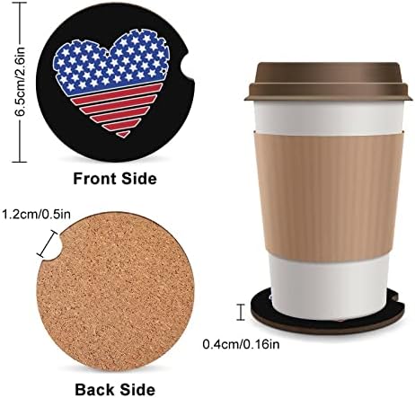 אמריקאי דגל לב עגול רכב תחתיות חמוד כוס מחזיקי 2.56 סנטימטרים עבור לשתות סופג