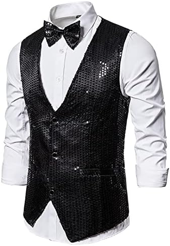 אפוד NZWILUNS לז'קט גברים עם נציפי אופנה של עניבת פרפר מעיל vest מעיל צווארון V-Neck ללא שרוולים