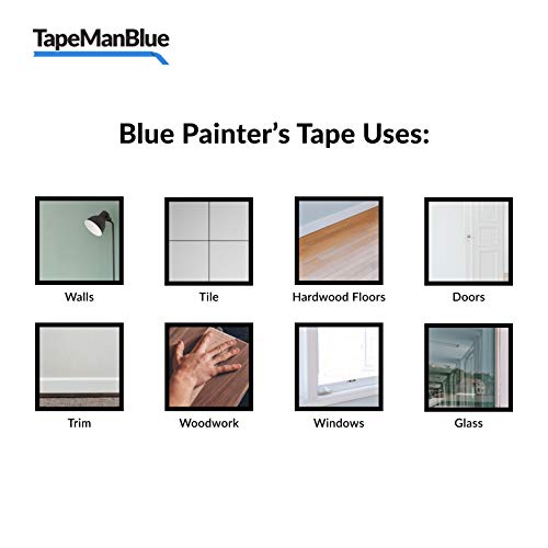 קלטת ציירים כחולים 3 אינץ 'x 60 מטר - מקרה של 16 גלילים, מיוצרים באמריקה, קלטת כחולה הסרה נקייה, ציירים כחולים