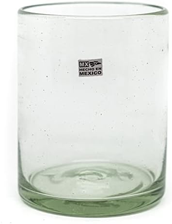 סט אמפוריון של 6 כוסות כוסות שקופות מנופחות ביד ממקסיקו-כלי זכוכית לשתייה מזכוכית בועה ממוחזרת