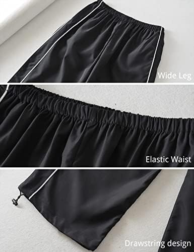 Huaqiao נשים מכנסיים מכנסיים מסלול רגל רחבה מותניים אלסטיים y2k מכנסיים מכנסיים מכנסיים מכנסיים
