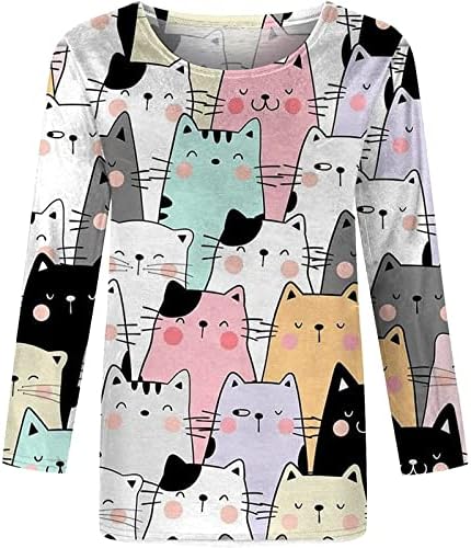 חולצות גרפיות ייחודיות קיץ נשים צוות צוואר צוואר חתול חמוד מודפס כושר חולצות טוניק טוניקה נוחה רכה מזדמנת