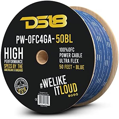 DS18 PW-OFC4GA-50BL כבל חשמל קרקע 4-GA כבל 50 רגל כחול אולטרה גמיש חמצן נחושת ללא חמצן-חוט כבל סוללה ריתוך,