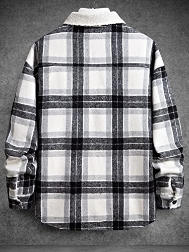 מעילי Oshho לנשים - גברים משובצים הדפסת צווארון בורג צווארון דש כיס מעיל ללא סוודר