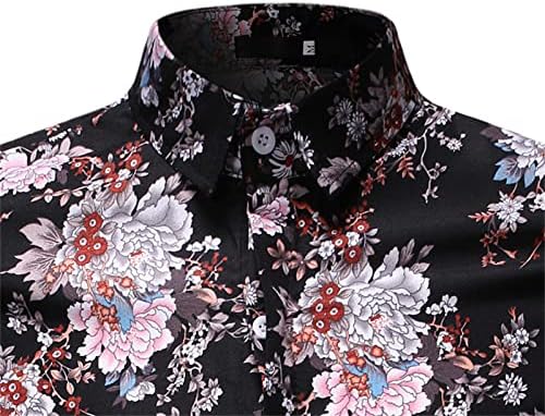 חולצות הוואי של Ubst Mens Hawaiian כפתור שרוול קצר בקיץ חולצה מטה דפוס פרחים טרופי
