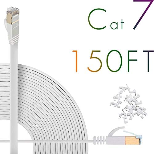 כבל Ethernet CAT7 150ft שטוח במהירות גבוהה מחשב מחשב מוצק עם מחברים RJ45 נטולי נטול נטול חוט LAN אינטרנט דק עמיד