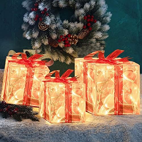 קופסת מתנה של אורות חג המולד של JZRH, קישוטים לחג המולד, אור חם, מתקפל, לקשירת חג עץ חג המולד מקורה וחיצונית.
