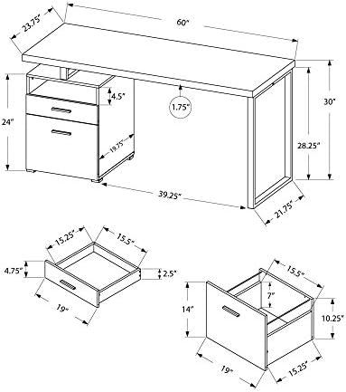 התמחויות מונרך שולחן כתיבה למחשב לבית ולמשרד שולחן מחשב נייד עם מגירות מדף פתוח וארון קבצים-הגדרת שמאל