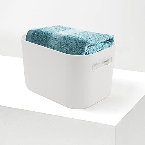 ג'ויקיט 8 חבילה פחי אחסון לבנים עם ידיות, פח מארגן מטבח לבן אמבטיה, פחי אחסון יהירות פלסטיק לבן לסבון ידיים,