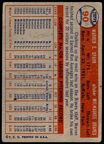 1957 Topps 90 Warren Spahn Milwaukee Braves Braves