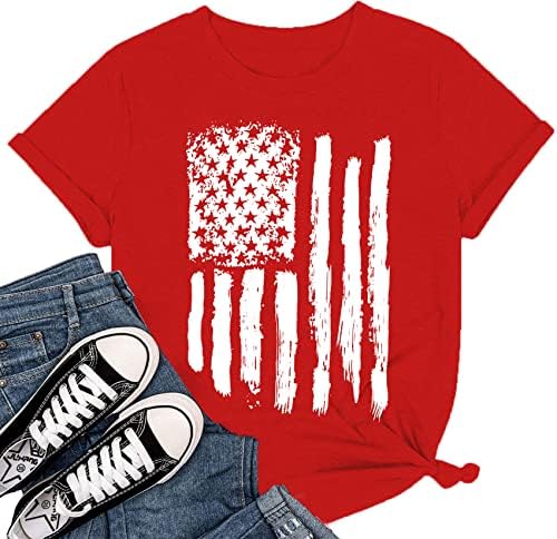 חולצת דגל אמריקאית חולצה 4 ביולי חולצה חולצה נשים דגל ארהב חולצת טש חולצת שרוול קצר