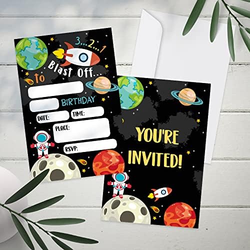 Tuyashua הזמנות למסיבת יום הולדת חלל, כוכבי לכת ספינת טילים הזמנות אסטרונאוט, ציוד למסיבות חלל לבנות