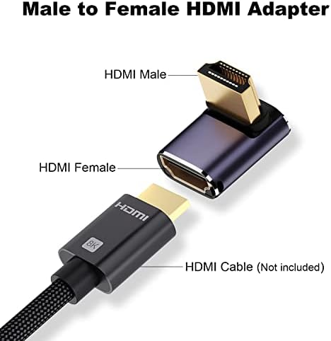 ARME 8K HDMI 2.1 מתאם זווית ישרה, למעלה ומטה 90 מעלות ו 270 מעלות HDMI זכר ל- HDMI מחבר מאריך נשי
