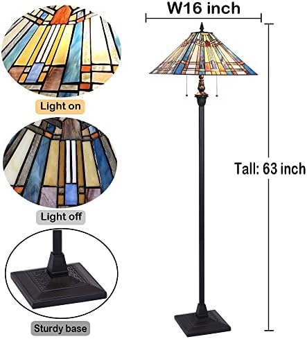 מנורת רצפה של קוטוס טיפאני, גוון מנורת זכוכית ויטראז ', סגנון עתיק וינטג' עומד אור כפול לסלון וחדר שינה