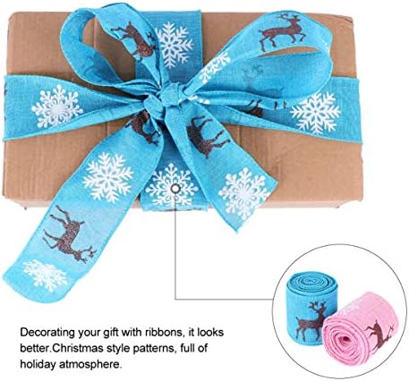 2 יחידות חג המולד גלישת סרט לחמניות איל מודפס סרט כחול מתנה הווה סרט דקורטיבי עץ קשתות סרטי קישוט לחג