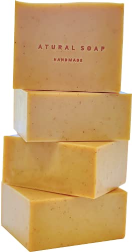 חטיפי סבון כורכום אורגניים עם קלנדולה חדורים בשמן זית כתית מעולה אורגני ואלוורה לכל סוגי העור. פנים טבעיים,