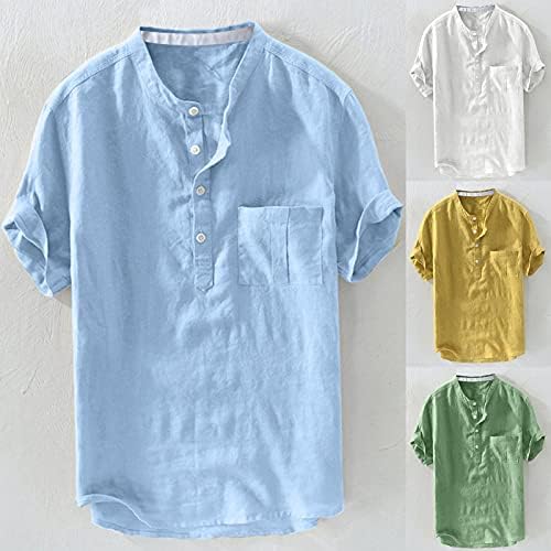 גברים של בבאגי כותנה פשתן קצר שרוול רטרו מסיבת חולצות פנאי חולצות בחוץ חולצה מוצק צבע כפתור עד טי חולצות