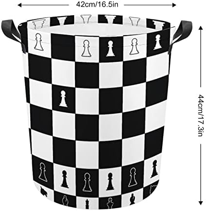 פריסה בשחור לבן של לוח שחמט כביסה מתקפלת סל אטום אטום שקית פח סל עם ידית 16.5 x 16.5 x 17