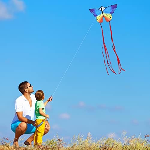 Kaiciuss Butterfly עפיפון לילדים ומבוגרים קל לעוף, 55 x 28 עפיפון קו יחיד גדול לחוף, עפיפון קל מעופף מגיע עם ידית