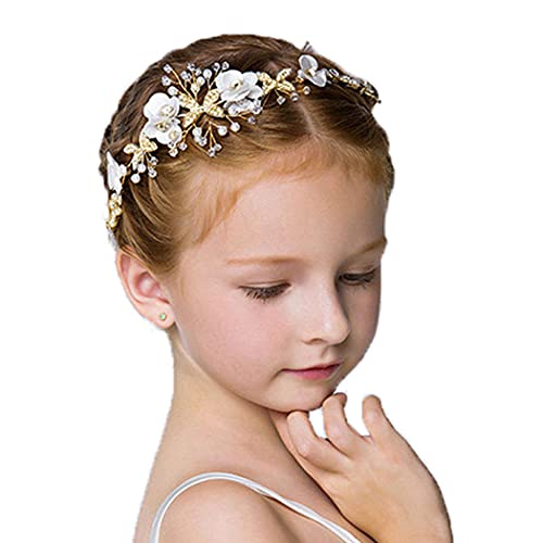 פרח ילדה כיסוי ראש חתונה ראש חתיכה קריסטל פרל שיער בגימור ראשית הקודש אביזרי נזר עבור בנות