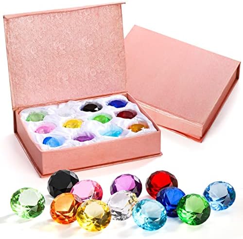 JUCOAN 24 חבילה 30 ממ /1 אינץ 'גביש צבעוני זכוכית משקל נייר משקל נייר, צבעי יהלומי זכוכית צבעוניים צבעוניים