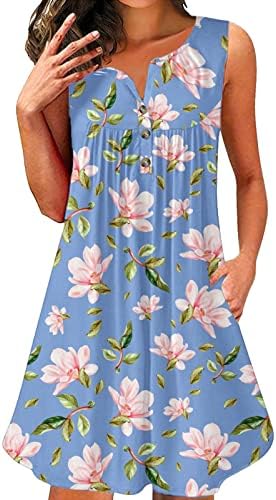 שמלת קיץ של מיאשוי אורך ברך אורך נשים אופנה מזדמנת כפתור צוואר עגול עגול כפתור דפוס קצר כיס שמלה