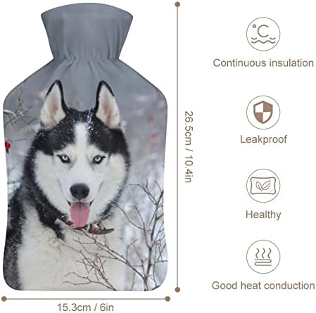כלב האסקי סיבירי בחורף זריקת בקבוק מים חמים עם כיסוי קטיפה חם לכאבי מיטה התכווצויות 1 ליטר