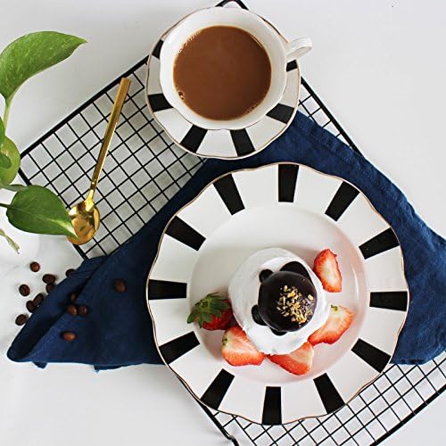סדרת רטרו בשחור לבן של Ekuee סדרת רטרו מפוסה אירופית כוס קפה פולקה דוט וספלת צלחת ספל צלחת תה אחר הצהריים