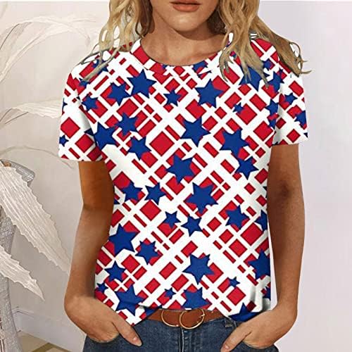 טי סטרץ מיאשוי דגל אמריקאי מודפס חולצות ללא שרוולים של נשים לקיץ חולצות שרוול ארוך עצמאות צוואר