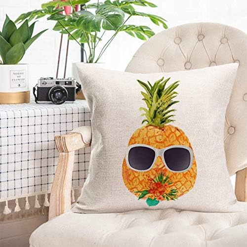ShareJ Summer Pineapple Fropical Fropical Fruce Fillow Set Set of 4 אננס מצחיק עם משקפי שמש כרית דקורד דקורטיבי