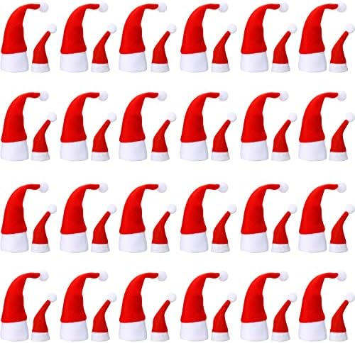 48 חתיכות מיני כובעי סנטה, מיני כובעי חג המולד, מיני כובע חג המולד עשה זאת בעצמך לקישוט מלאכת בובה, כיסוי סוכריות
