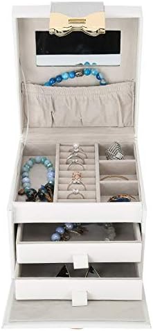 קופסת תכשיטים ניידת של ANNCUS מעודנת עגילי עור מסוגננים מעודנים מארגן תכשיטי קופסאות טבעת מארגן עם ידית