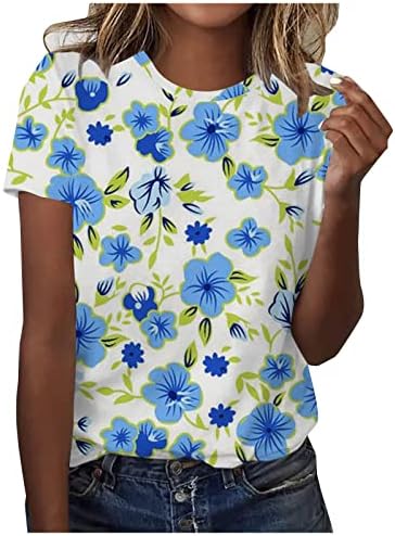 אופנה קיץ חולצות לנשים 2023 רופף הדפסת עגול-צוואר חולצה קצר שרוול מזדמן חולצה