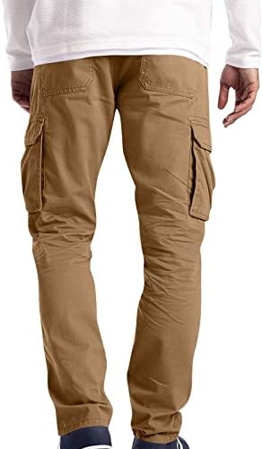 מכנסי מטען ג'ורסה לגברים בכושר ישר מכנסי מטען ישר מכנסי עבודה מזדמנים מוצקים מכנסיים קלים עם ריבוי כיס