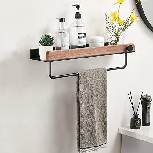 מקלחת Larro Caddy ללא תרגיל מקלחת עץ מארגן מקלחת דבק מחזיק שמפו למקלחת עם קיר וו מורכב למרפסת