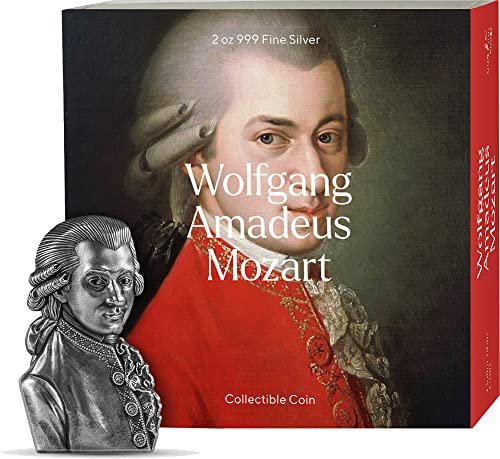 2023 de Busts Powercoin Wolfgang Amadeus Mozart בצורת 2 עוז מטבע כסף 10000 פרנק צ'אד 2023 גימור עתיק