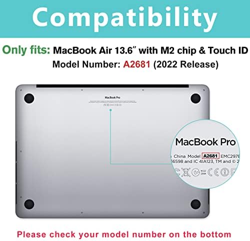 Procase Case For MacBook Air 13.6 אינץ '2022 M2 A2681 עם מזהה מגע, מעטפת כיסוי מגן כבד עם עמדות בעיטות מתקפלות