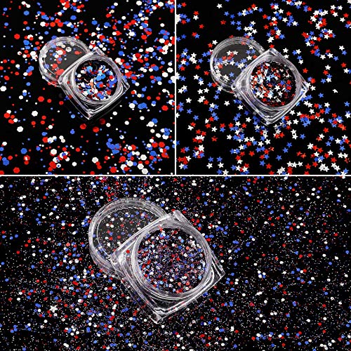 12 קופסות עצמאות יום נייל גליטר 4 יולי נייל אמנות כוכב פאייטים הולוגרפית אדום כחול רסיס מעורב כוכב משושה עיגולים