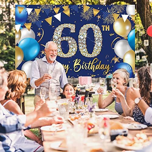 קישוטי יום הולדת 60 באנר רקע לגברים, קישוט יום הולדת 60 שמח לגברים, רקע צילום יום הולדת כחול, בד פוסטר