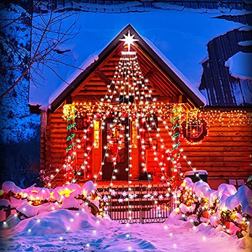 קישוטי חג המולד של Suntian אורות כוכבים חיצוניים, 320 אורות עץ חג המולד של LED, אורות מיתר 16.4ft 8 מצבי זיכרון