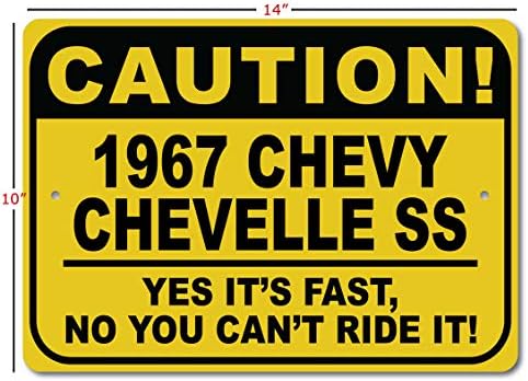 1967 67 Chevy Chevelle SS זהירות שלט רכב מהיר, שלט חידוש מתכת, עיצוב קיר מערת גבר, שלט מוסך - 10x14 אינץ '