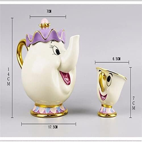 Xwozydr Cartoon Beauty and the Beast Poic Set Set Mrs Potts Chips Chips Cup Cupe לחבר