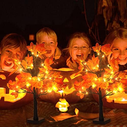 אריזת אריזה מוארת עץ מייפל מואר 48 אורות LED קישוט חג ההודיה אורות עץ מלאכותיים סוללה 20 אינץ