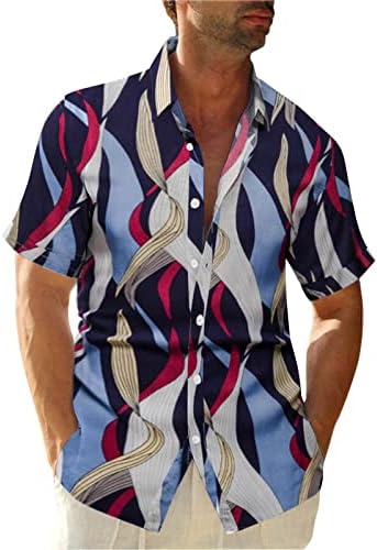 חולצה הוואי ZDFER לגברים כפתור מודפס פרחוני למטה חולצות שרוול קצר בכושר רגיל של חוף קיץ חולצת צווארון ממרח