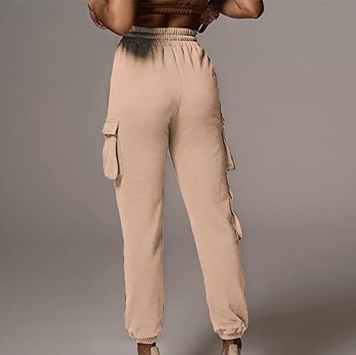 מכנסי טרנינג של Fehlegd לנשים בצבע אחיד שרוך מותניים אלסטיים גבוהים רופפים מכנסי מטען אתלטים נוחים
