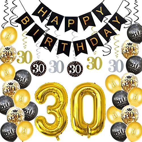 האנקרובוט 30 יום הולדת קישוטים ספקי צד 40 חבילה זהב מספר בלון 30 יום הולדת שמח באנר לטקס בלוני קונפטי בלונים-נהדר