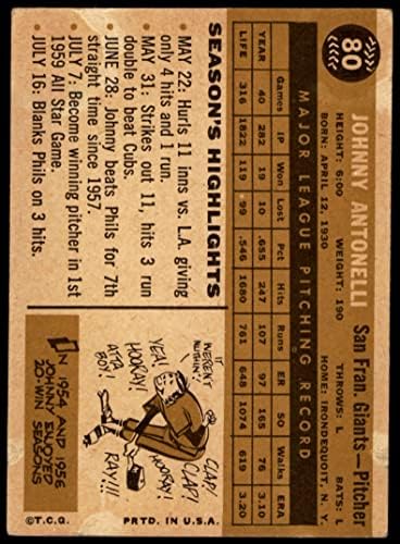 1960 Topps 80 ג'וני אנטונלי סן פרנסיסקו ענקים כרטיסי דין 2 - ענקים טובים