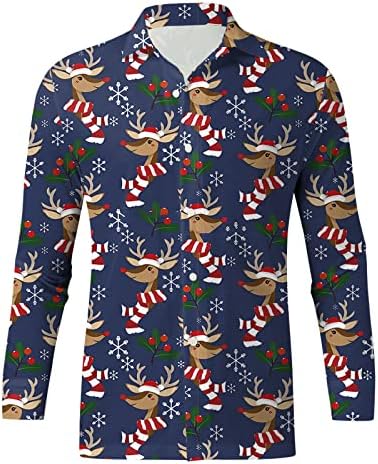 חולצות גברים של ווקאצ'י חג המולד, כפתור למטה חג המולד של סנטה קלאוס טירוף תלבושות מסיבת צווארון הוואי חולצה